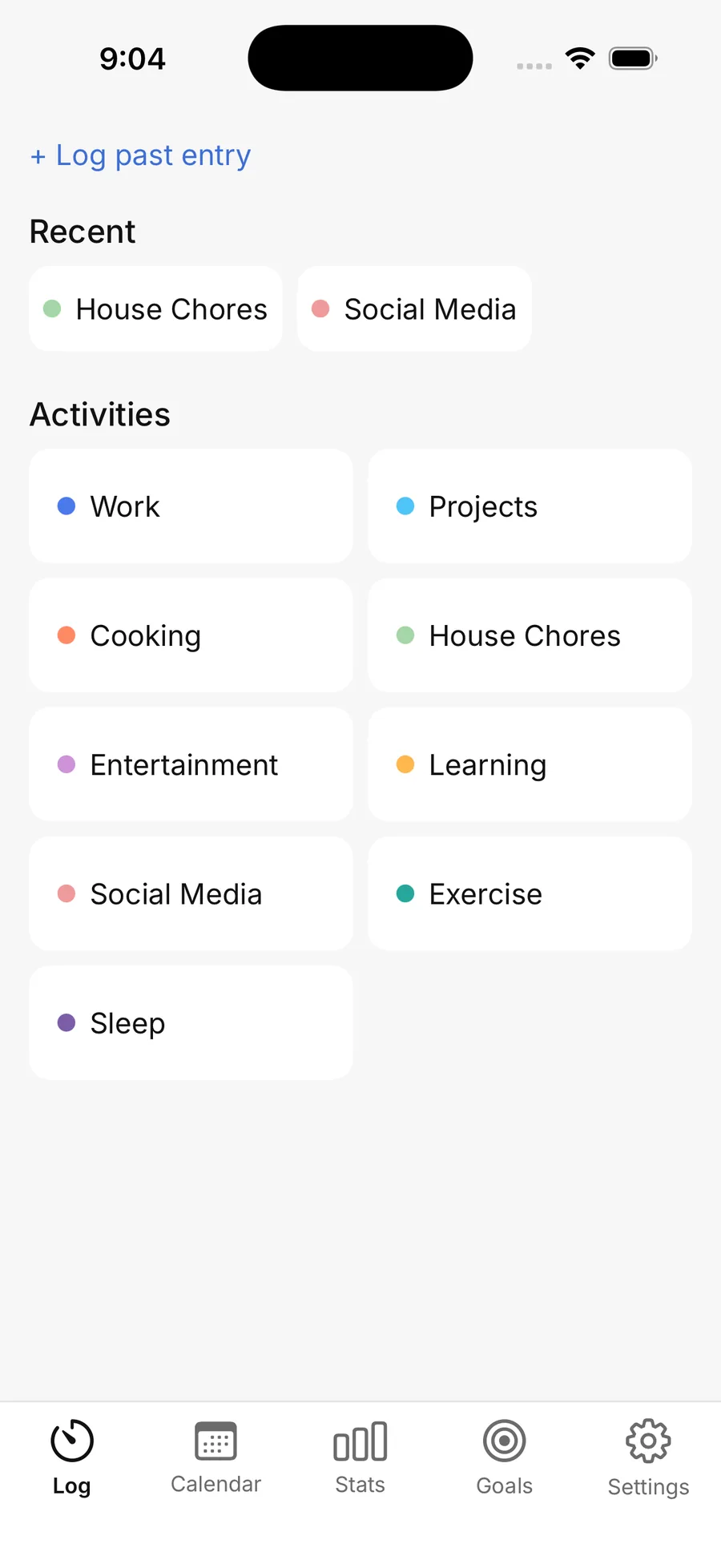 Activity list with recent activities